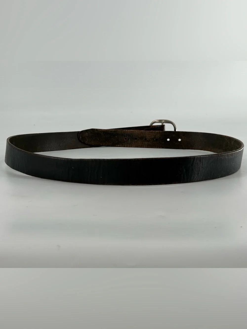 Vintage Black Leather Belt Worn In Distressed 42
